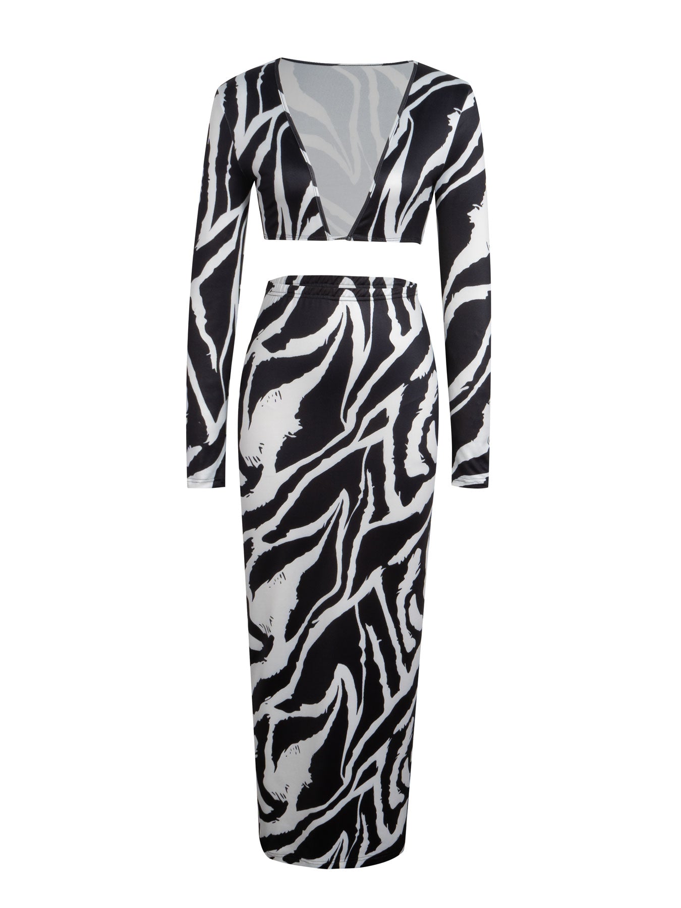 Women's Sexy Animal Print Low Cut Long Sleeve Dress Set