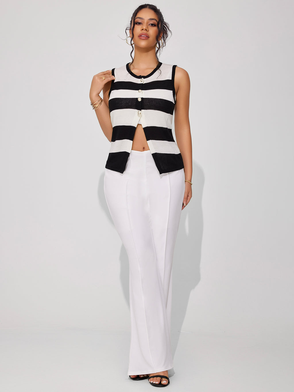 Women's Striped Crew Neck Vest