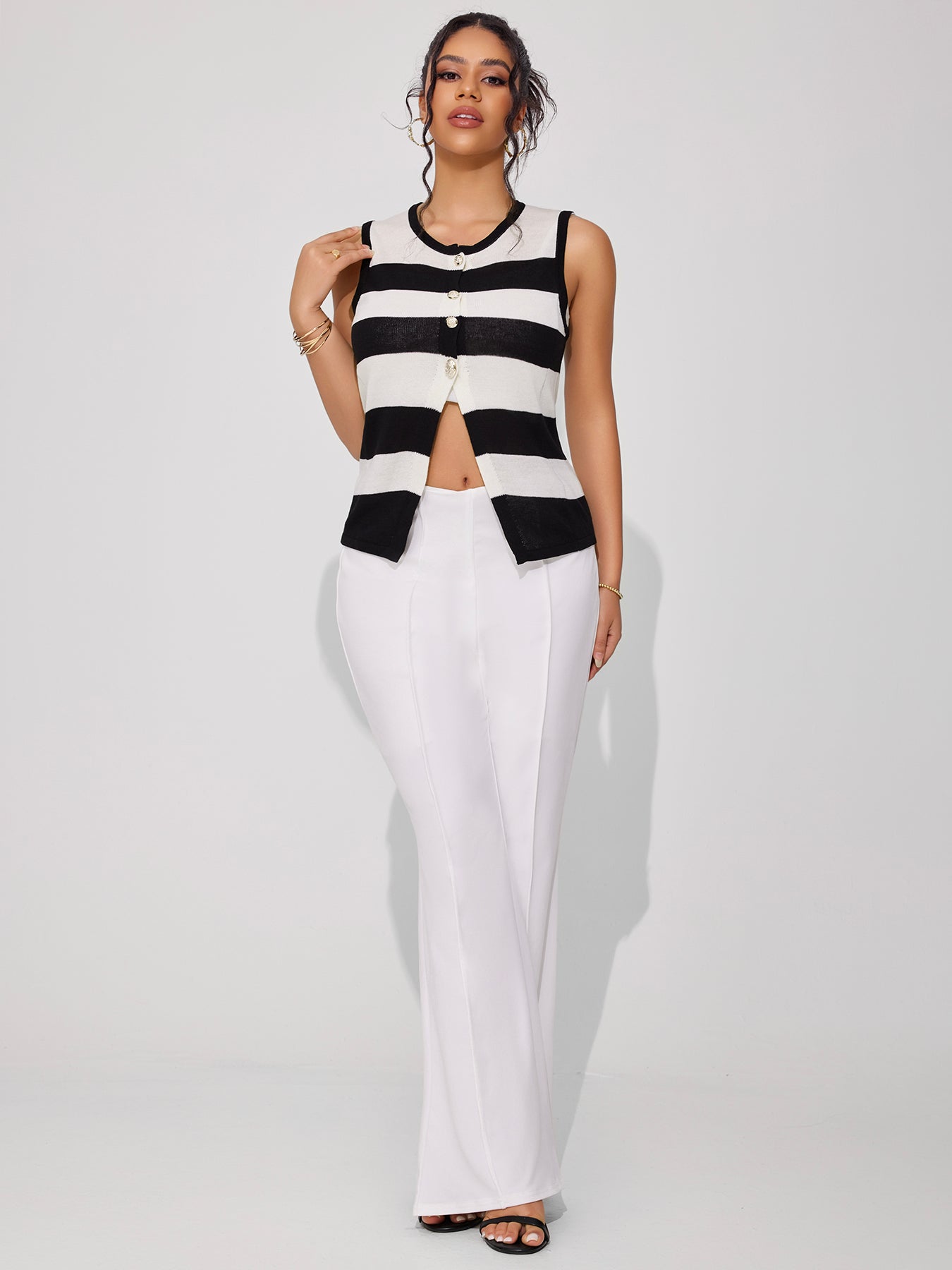 Women's Striped Crew Neck Vest