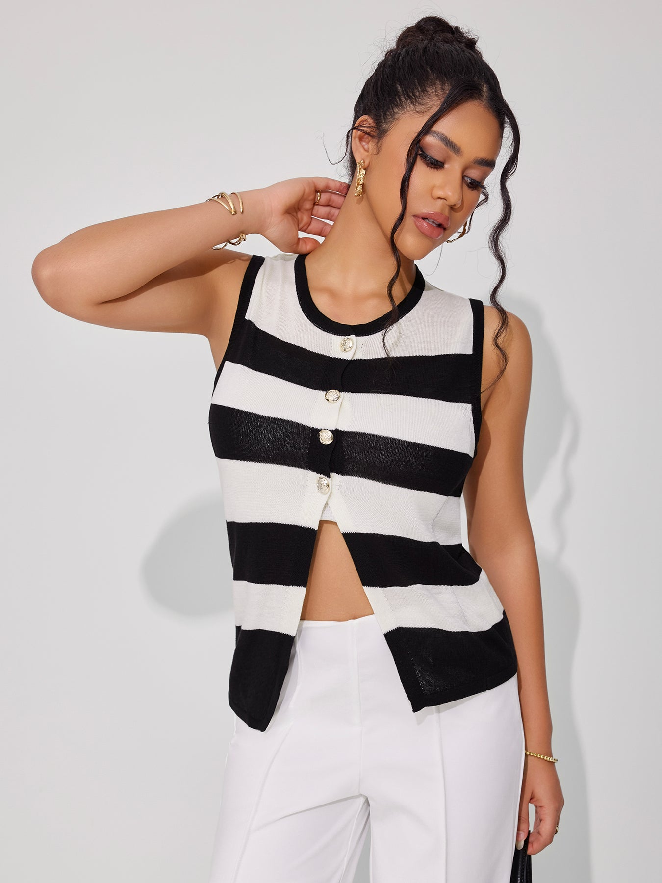 Women's Striped Crew Neck Vest