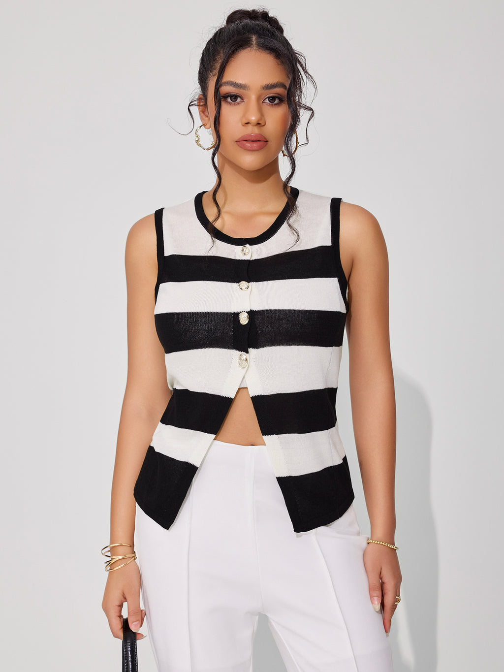 Women's Striped Crew Neck Vest