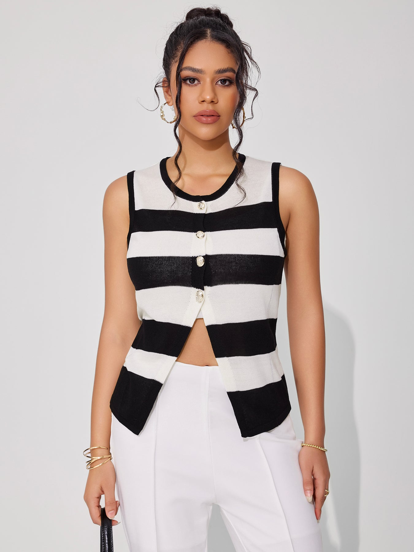 Women's Striped Crew Neck Vest