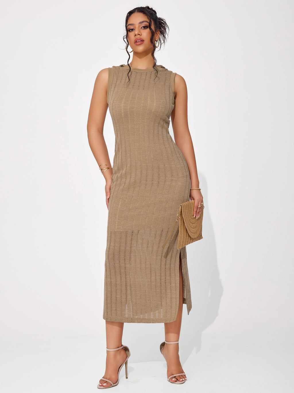 Women's Hollow Sleeveless Round Neck Hooded Dress Set
