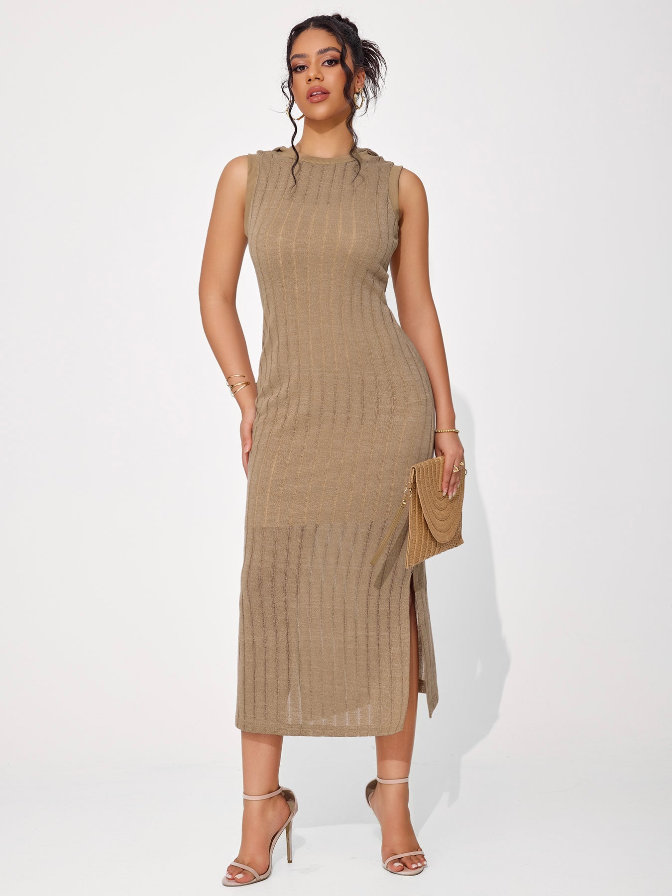 Women's Hollow Sleeveless Round Neck Hooded Dress Set