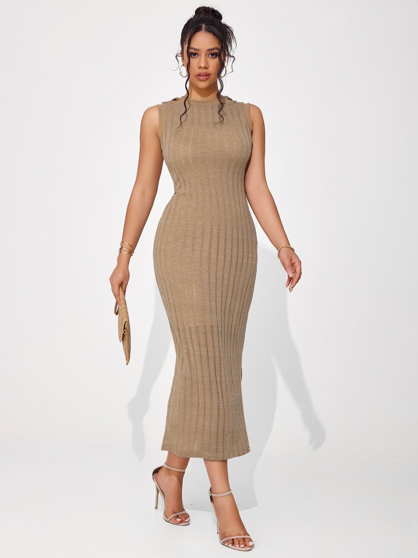 Women's Hollow Sleeveless Round Neck Hooded Dress Set