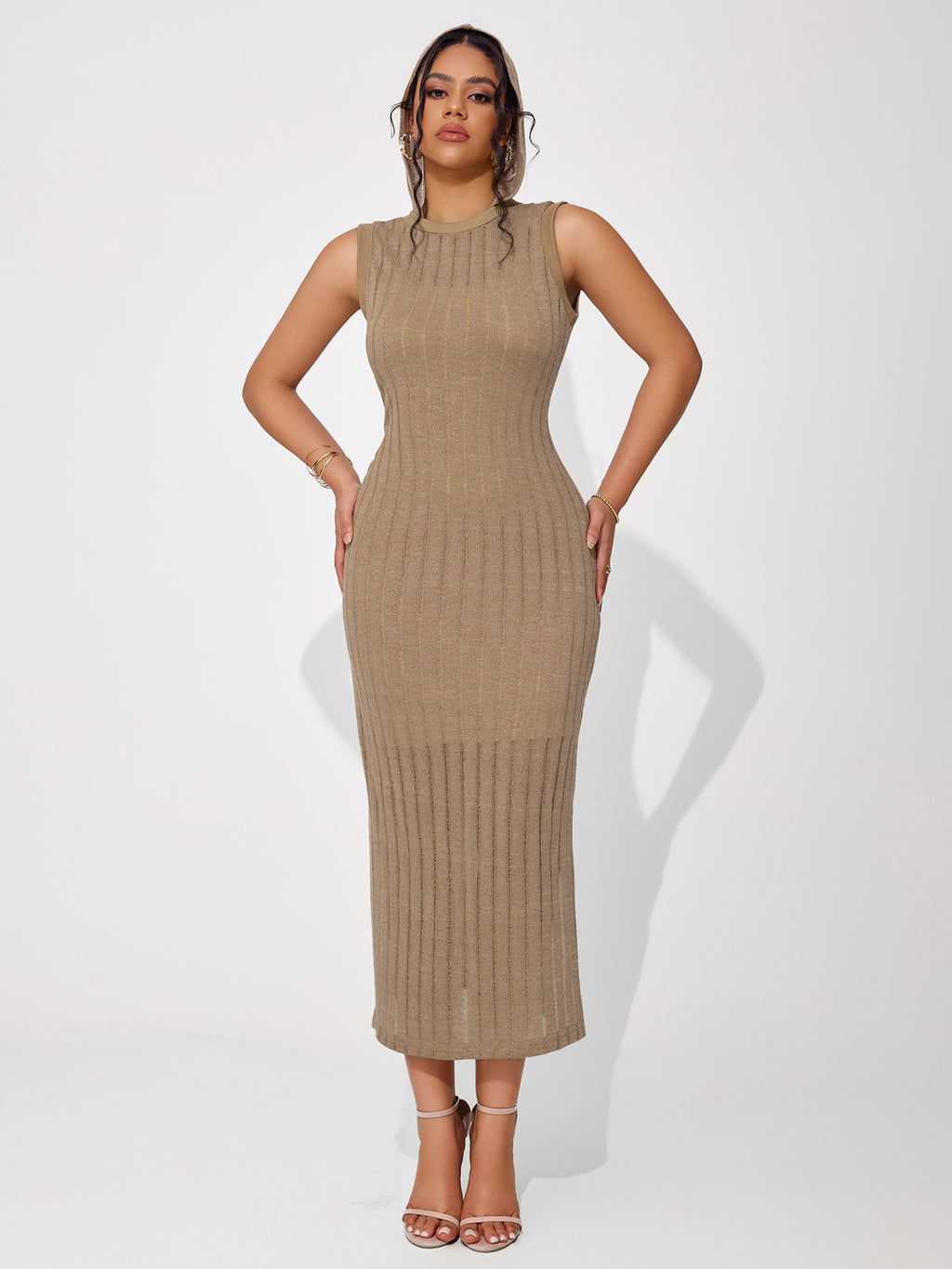 Women's Hollow Sleeveless Round Neck Hooded Dress Set