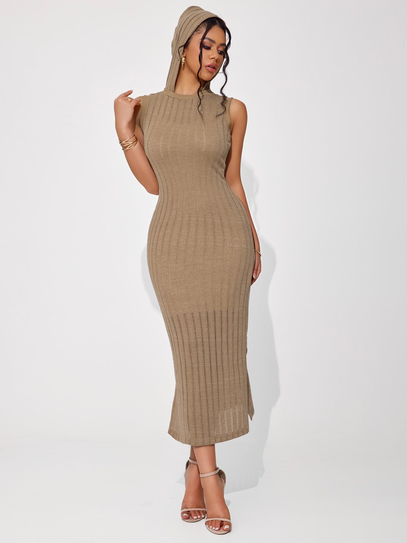 Women's Hollow Sleeveless Round Neck Hooded Dress Set
