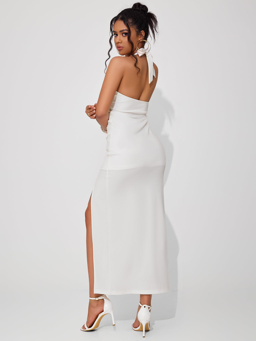 Women's High-slit Knitted Tie-up Evening Dress