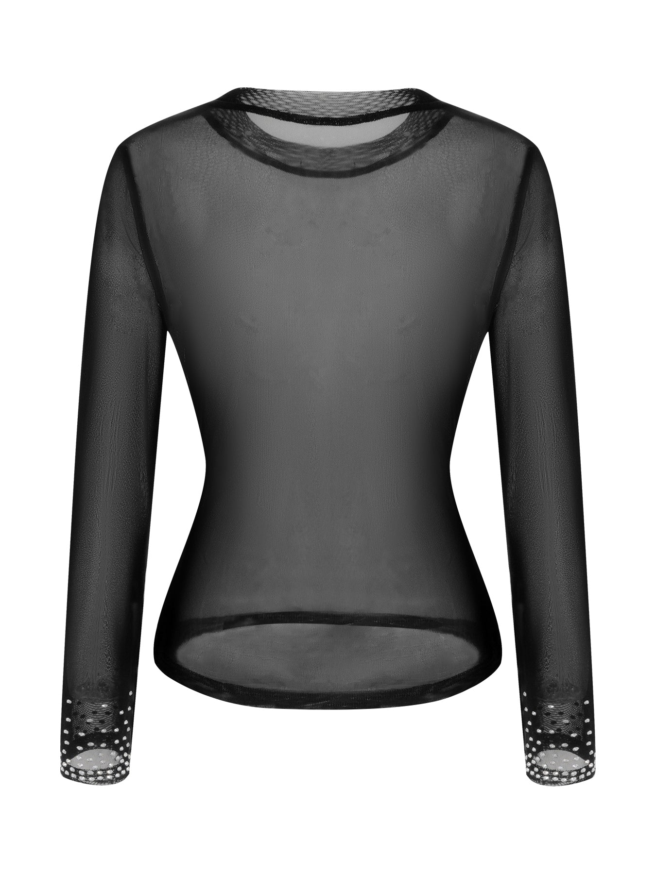 Women's Round Neck Rhinestone Mesh Sheer T-shirt