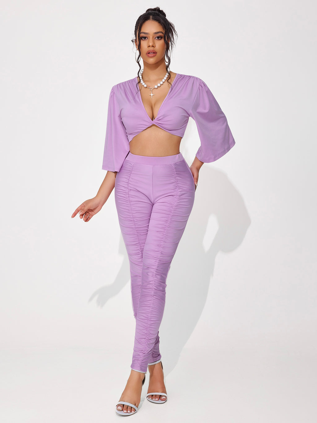 Women's High-quality Luster Knitted Pleated Low-sleeve Set