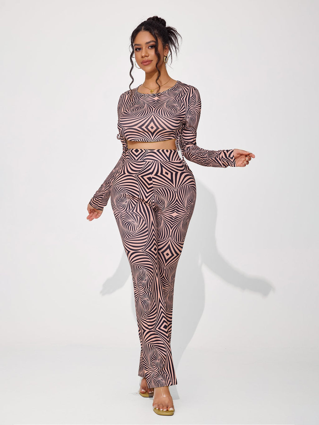 Women's Sexy Elegant Geometric Pattern Slim Flared Pants Set