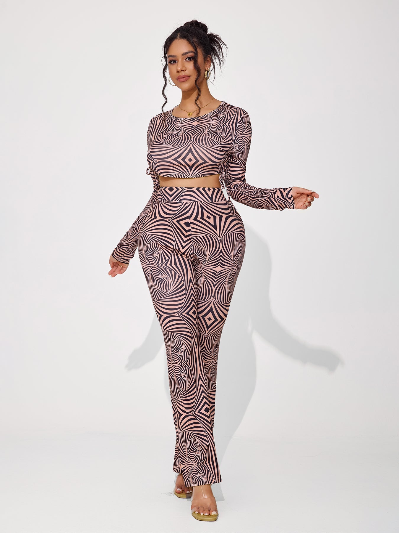 Women's Sexy Elegant Geometric Pattern Slim Flared Pants Set