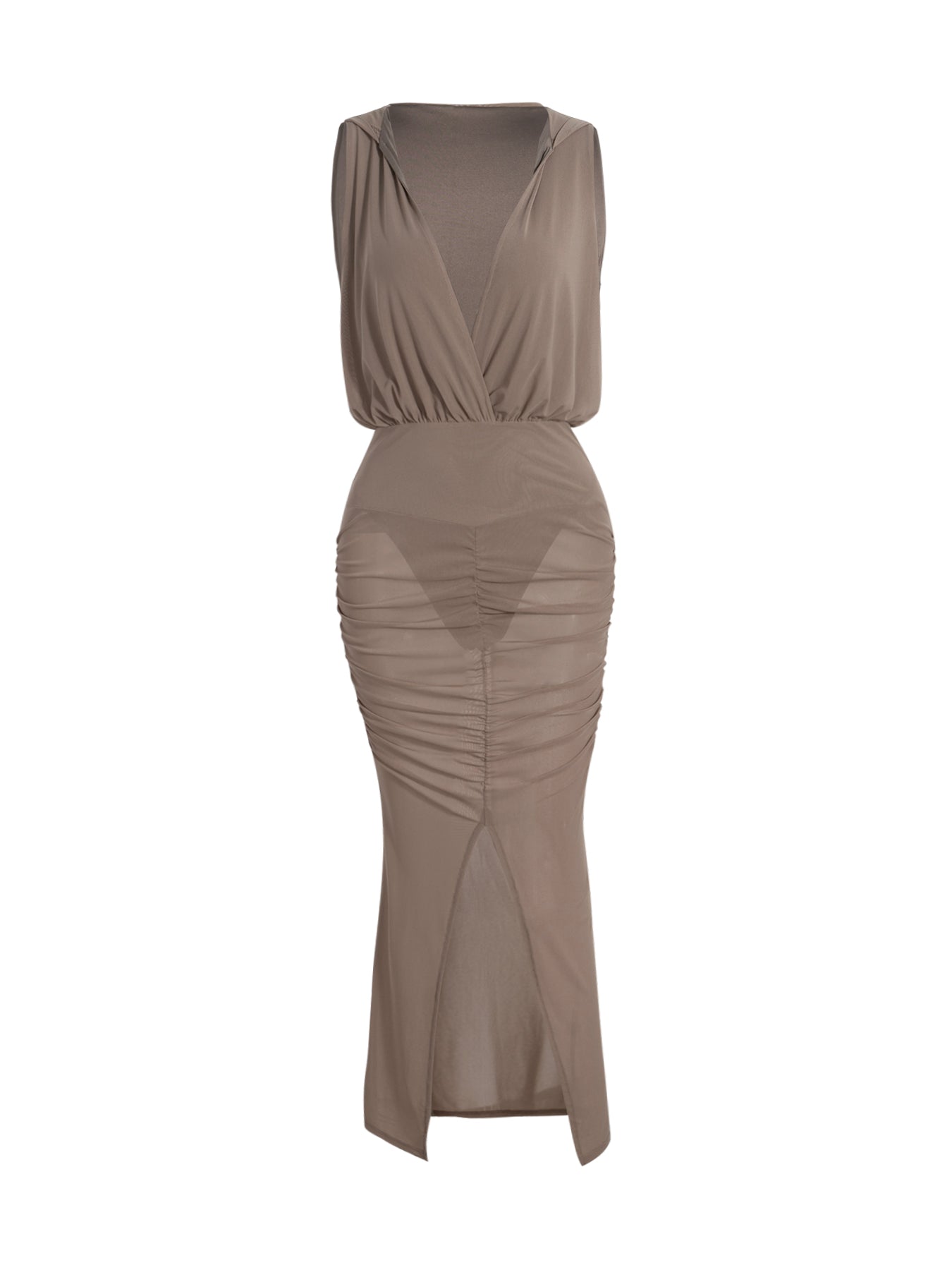 Women's Hooded See-Through Low-Cut Pleated Dress
