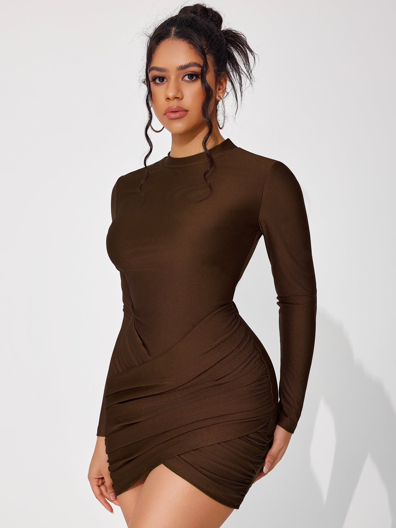 Women's Cross-pleated Long Sleeve Dress