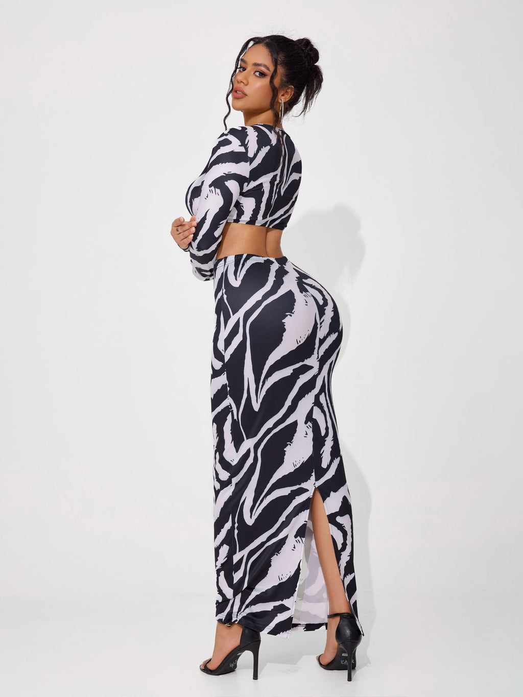 Women's Sexy Animal Print Low Cut Long Sleeve Dress Set
