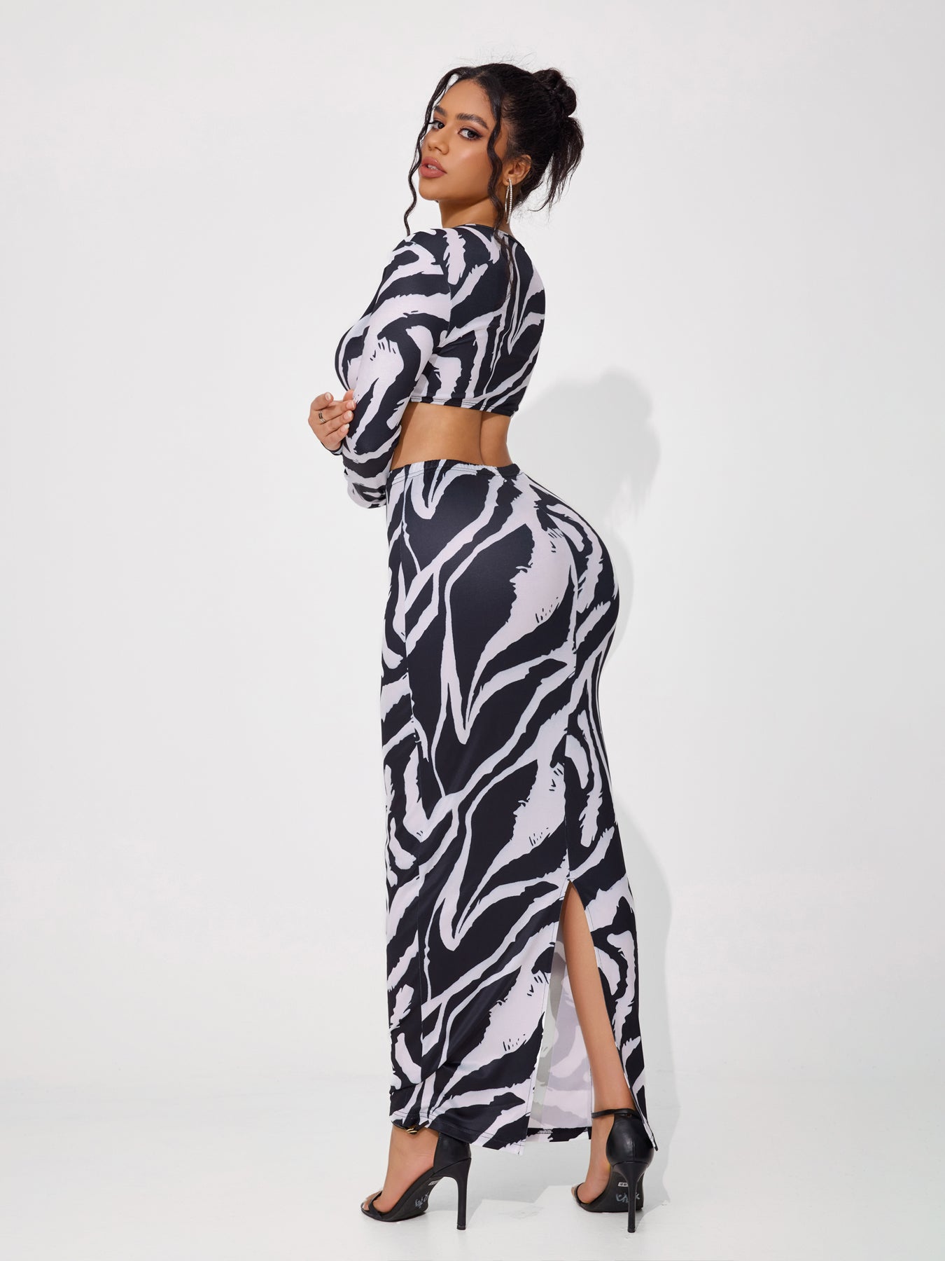 Women's Sexy Animal Print Low Cut Long Sleeve Dress Set