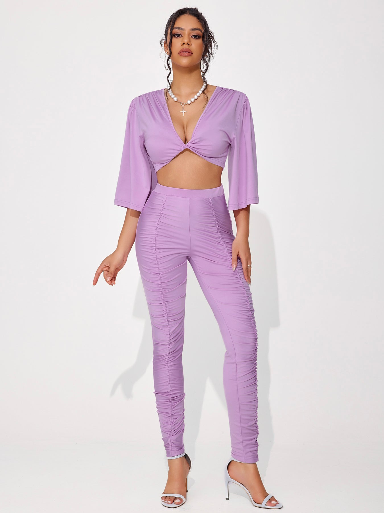 Women's High-quality Luster Knitted Pleated Low-sleeve Set