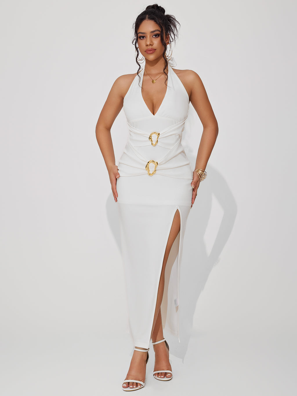 Women's High-slit Knitted Tie-up Evening Dress