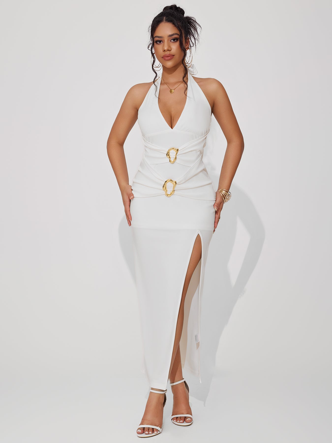 Women's High-slit Knitted Tie-up Evening Dress