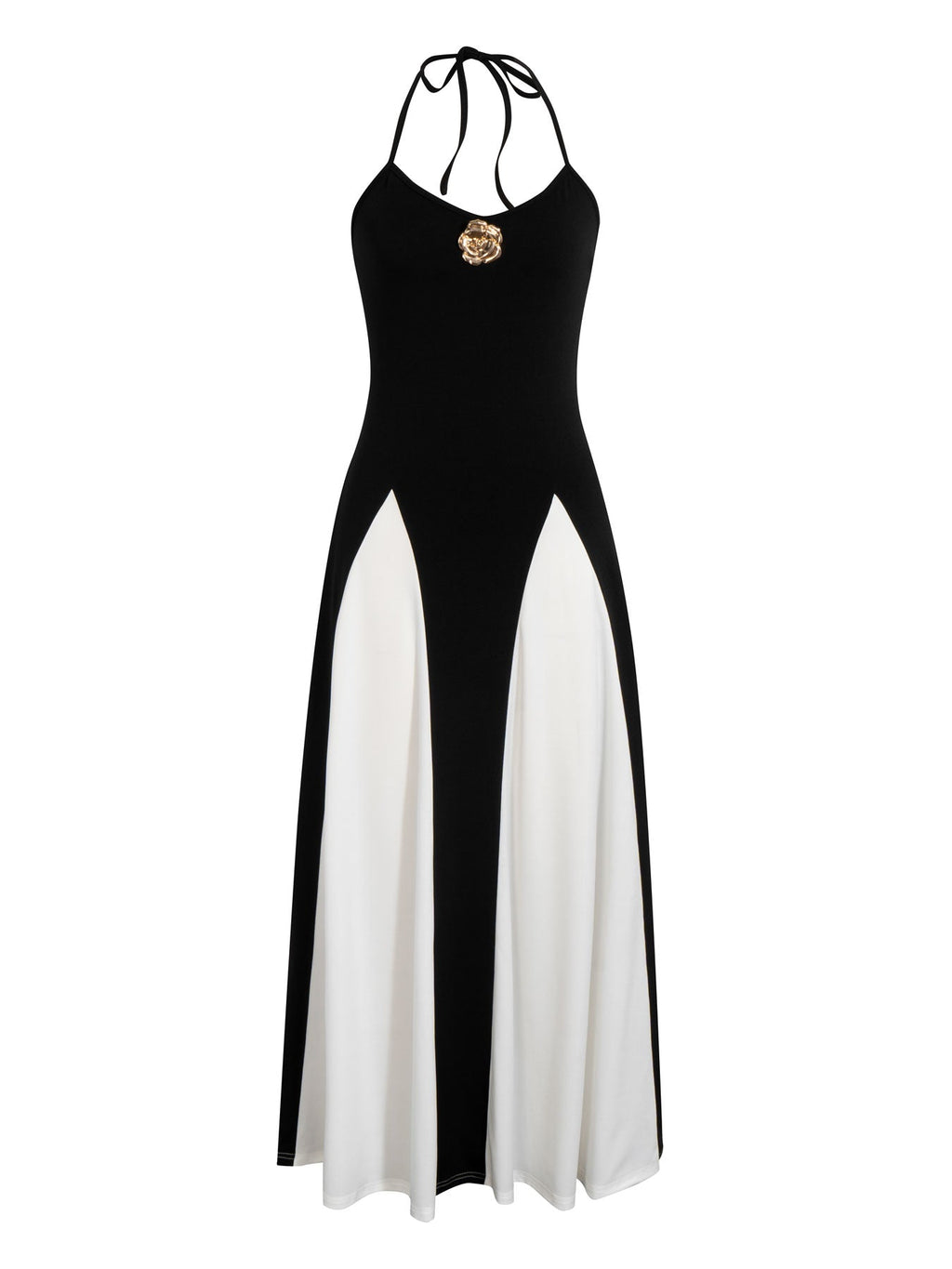 Women's Elegant Black And White Colorblock Waist Dress