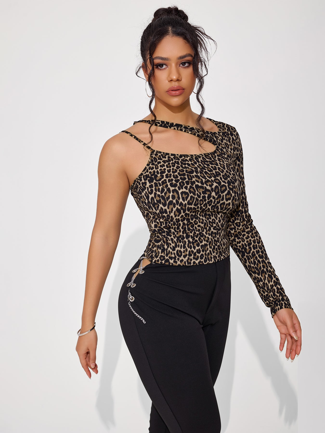 Women's High-elastic Animal-print Irregular Top