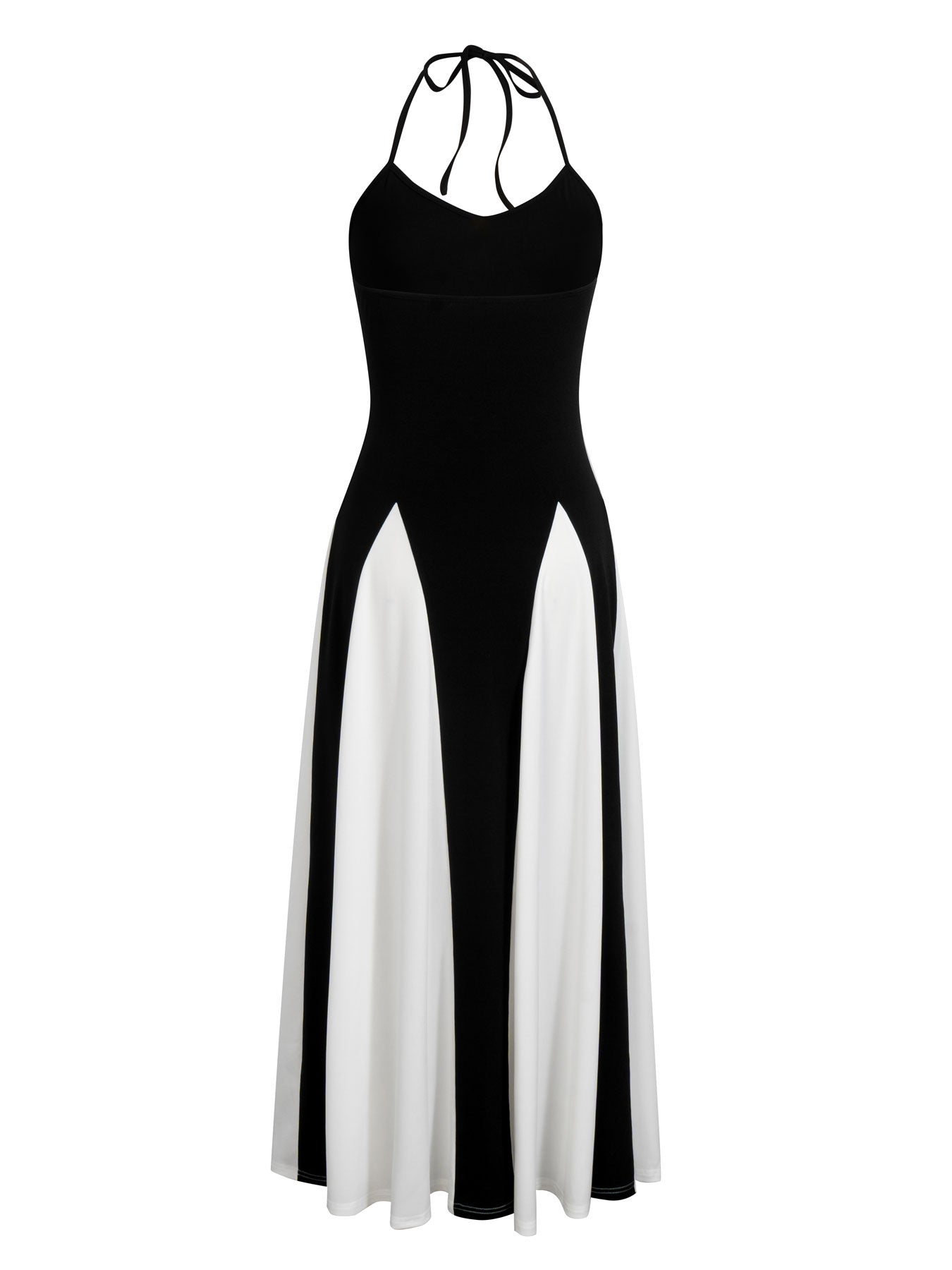 Women's Elegant Black And White Colorblock Waist Dress