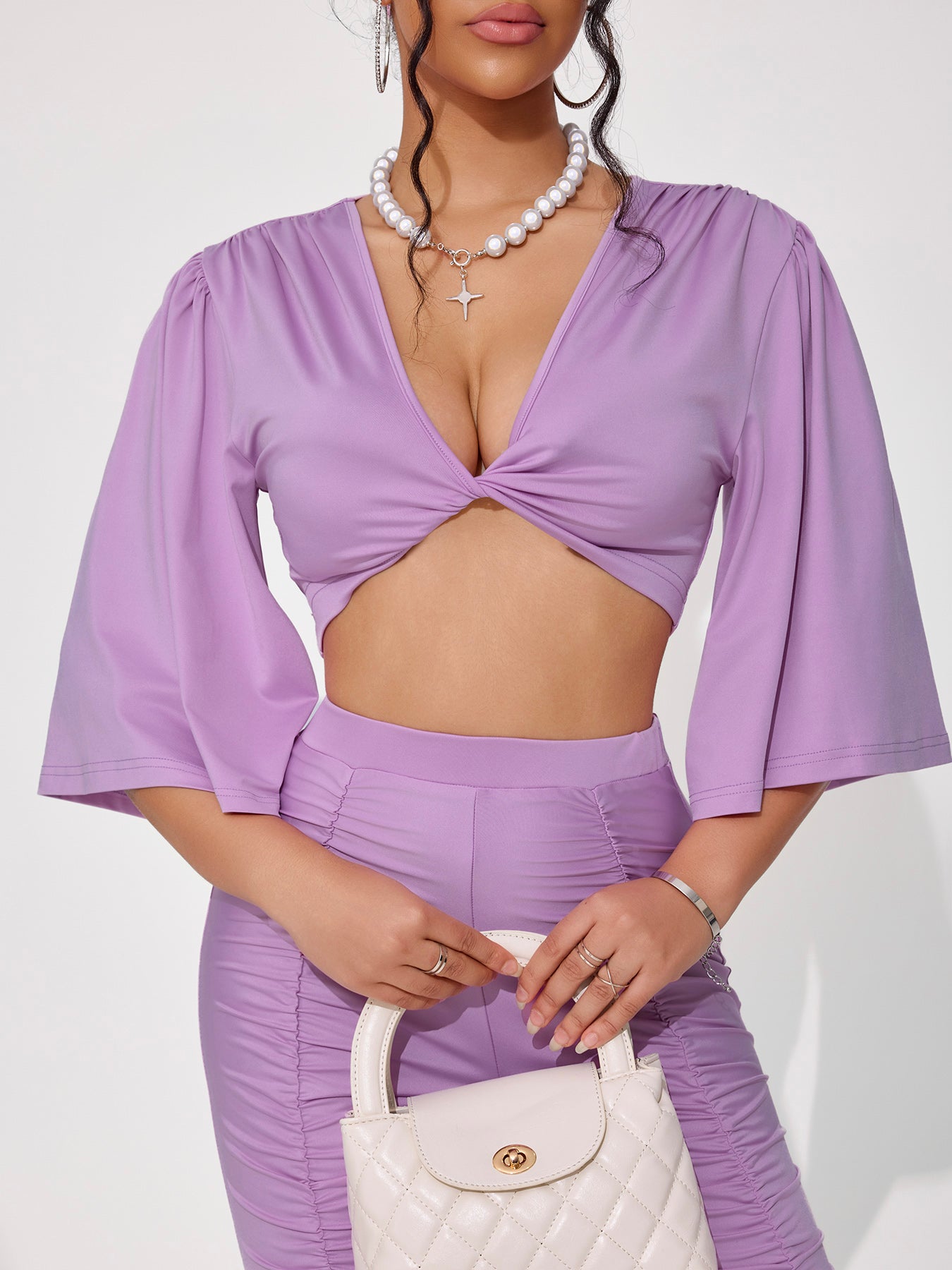 Women's High-quality Luster Knitted Pleated Low-sleeve Set