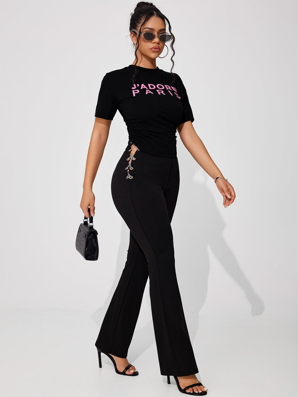 Women's Sexy Elegant Metal Chain Cross Strap Flared Pants