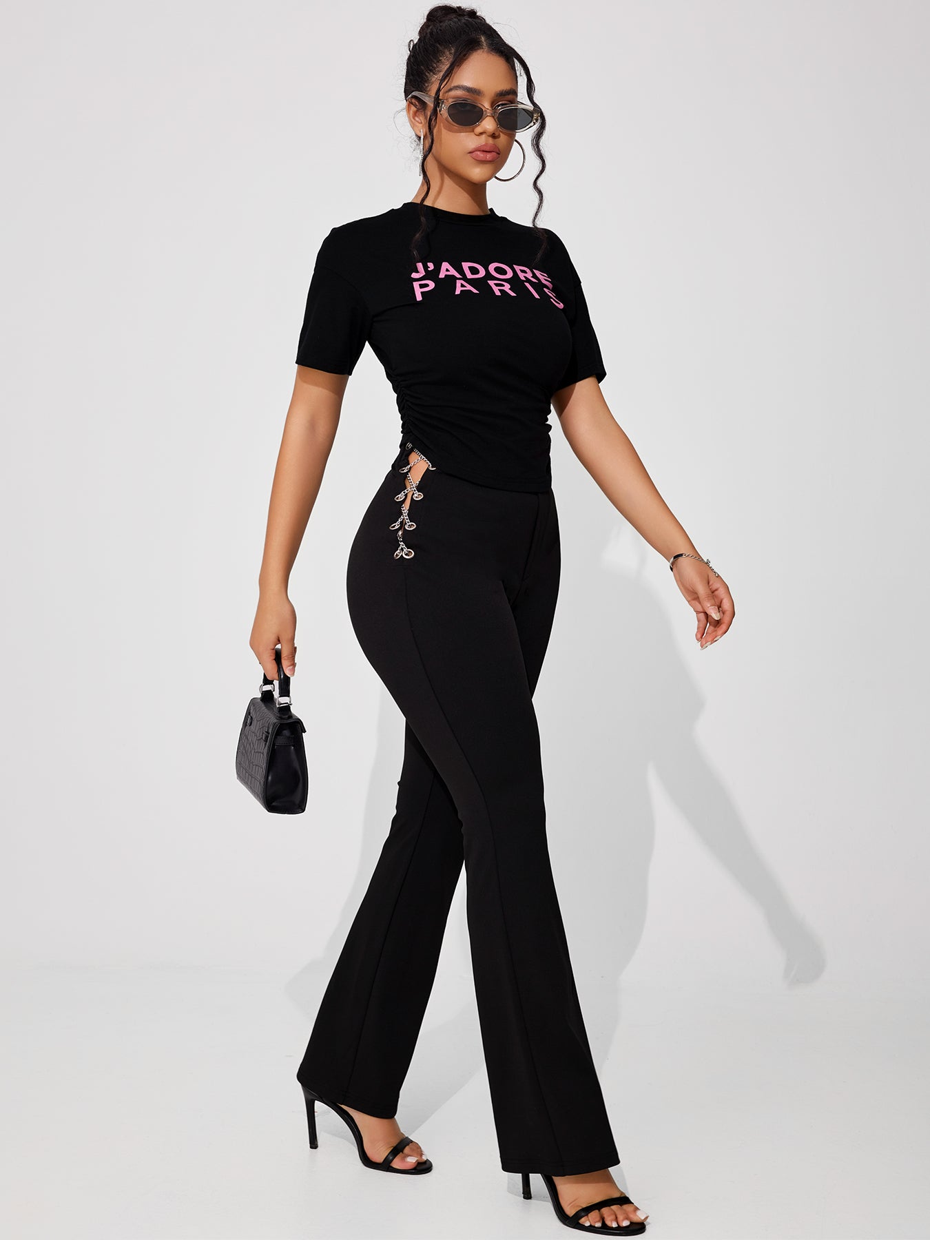 Women's Sexy Elegant Metal Chain Cross Strap Flared Pants