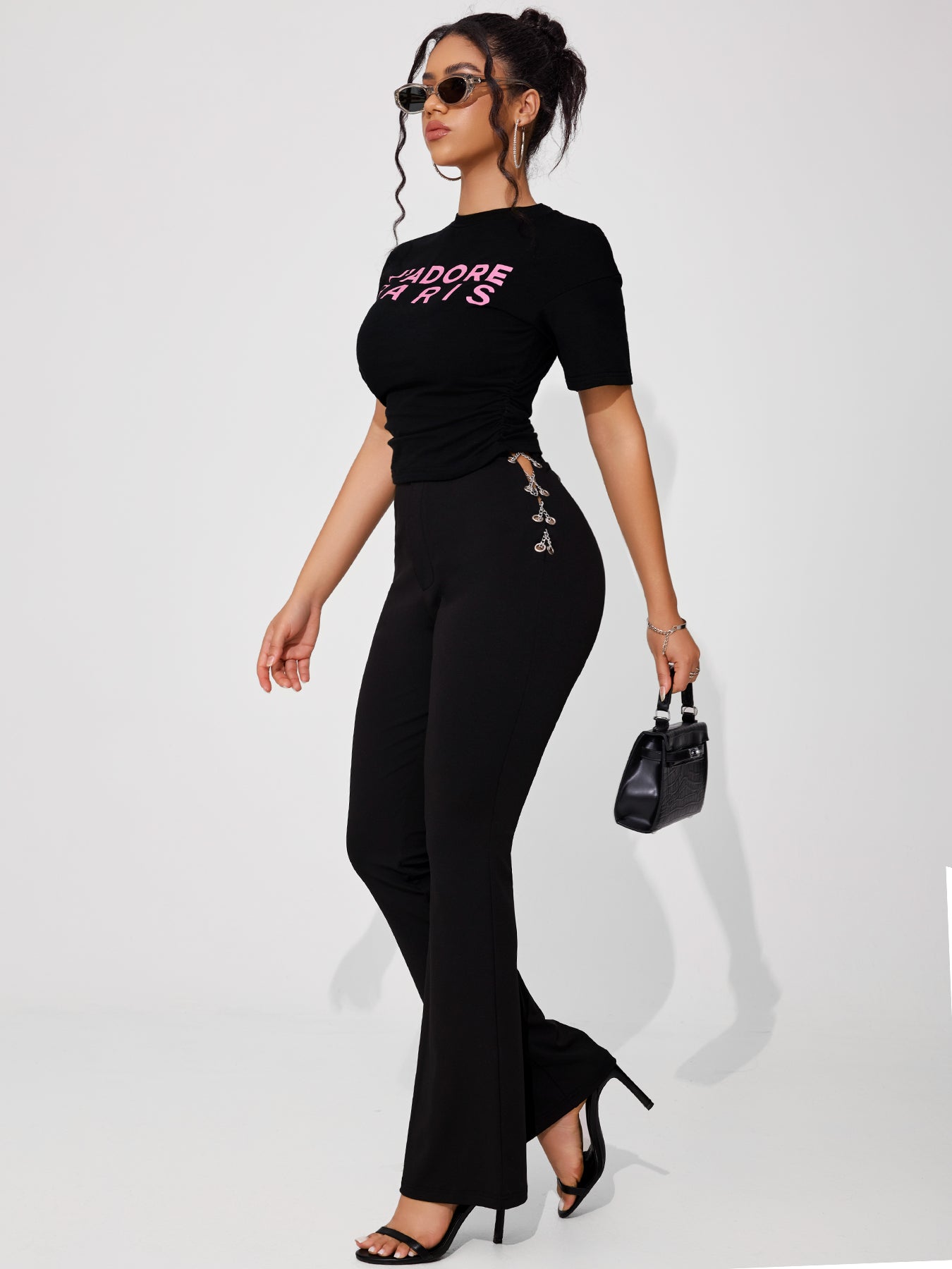 Women's Sexy Elegant Metal Chain Cross Strap Flared Pants