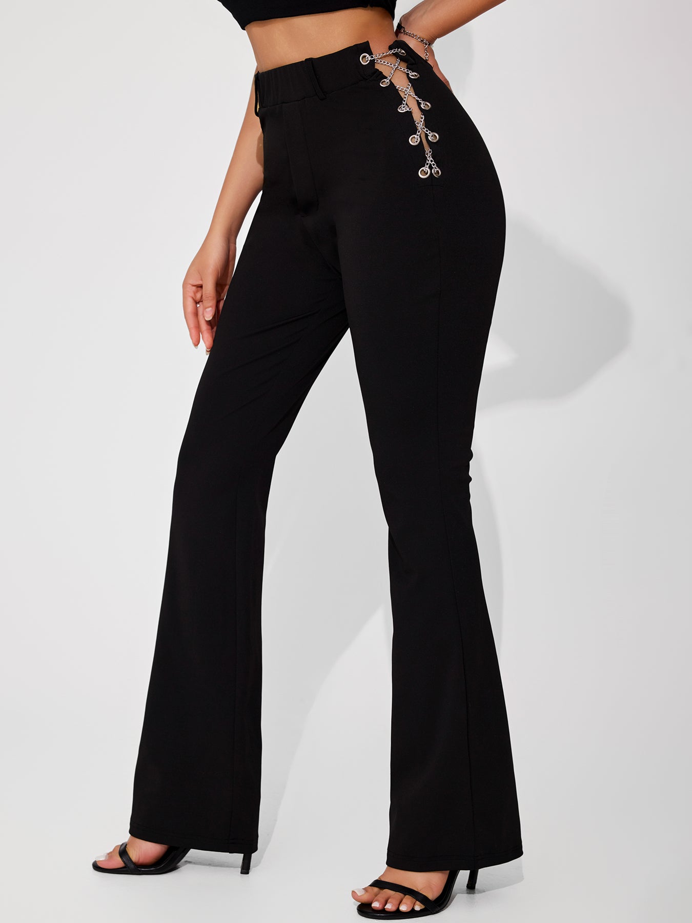 Women's Sexy Elegant Metal Chain Cross Strap Flared Pants