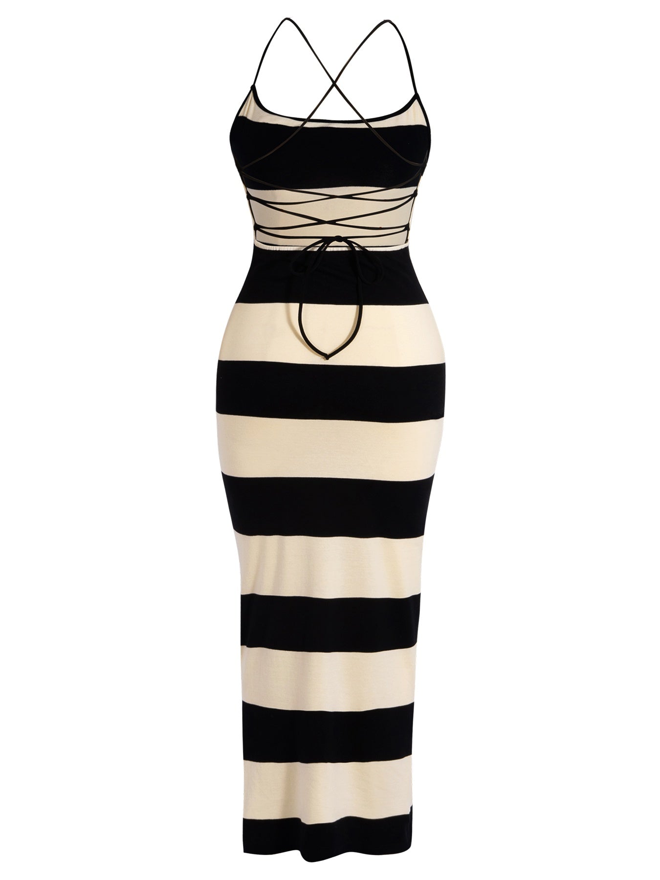 Women's Sexy Elegant Striped Knitted Backless Lace-up Dress