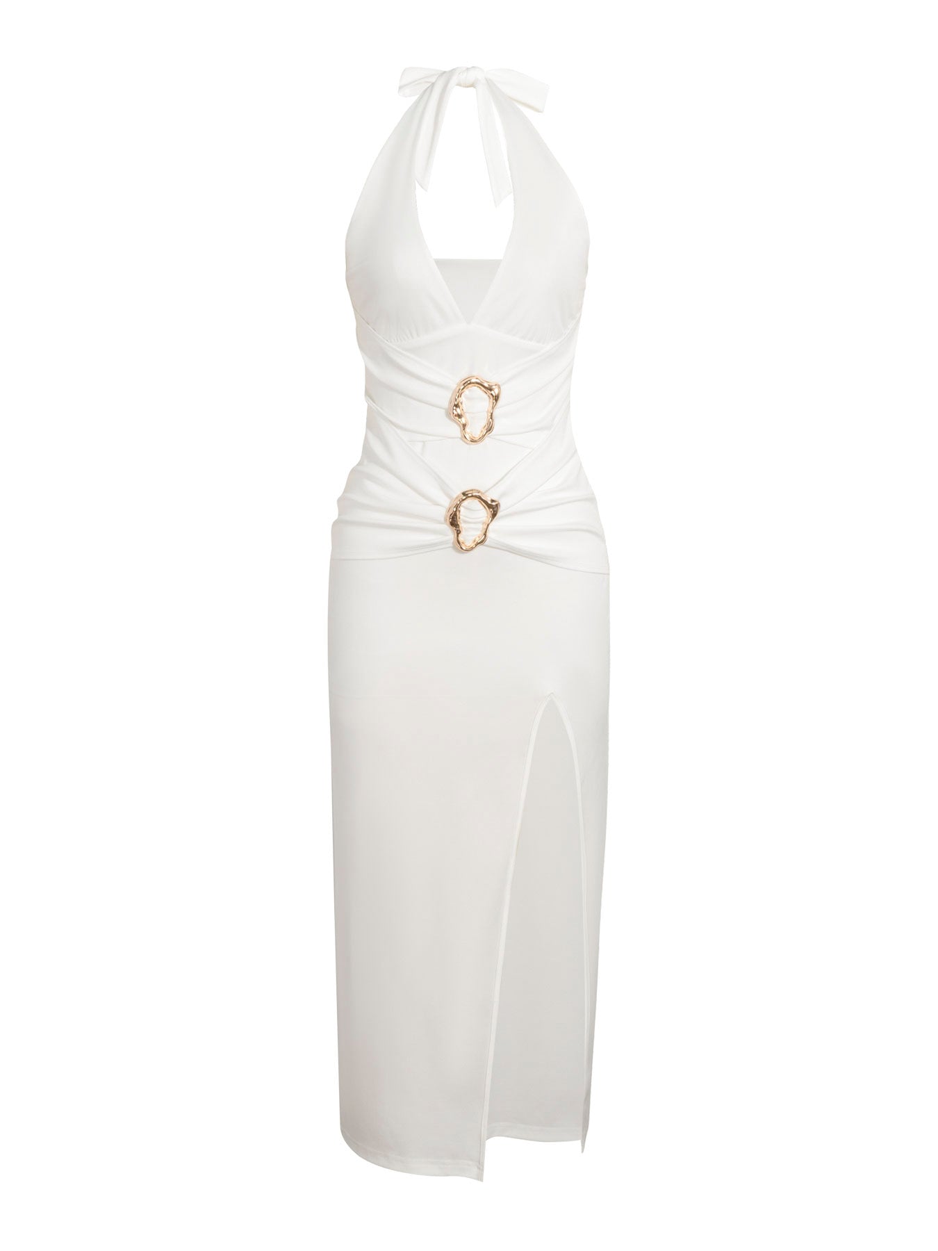 Women's High-slit Knitted Tie-up Evening Dress