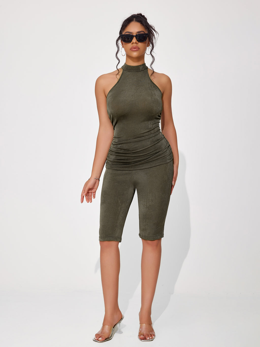 Women's Sexy High Stretch Luster Top Pants Set