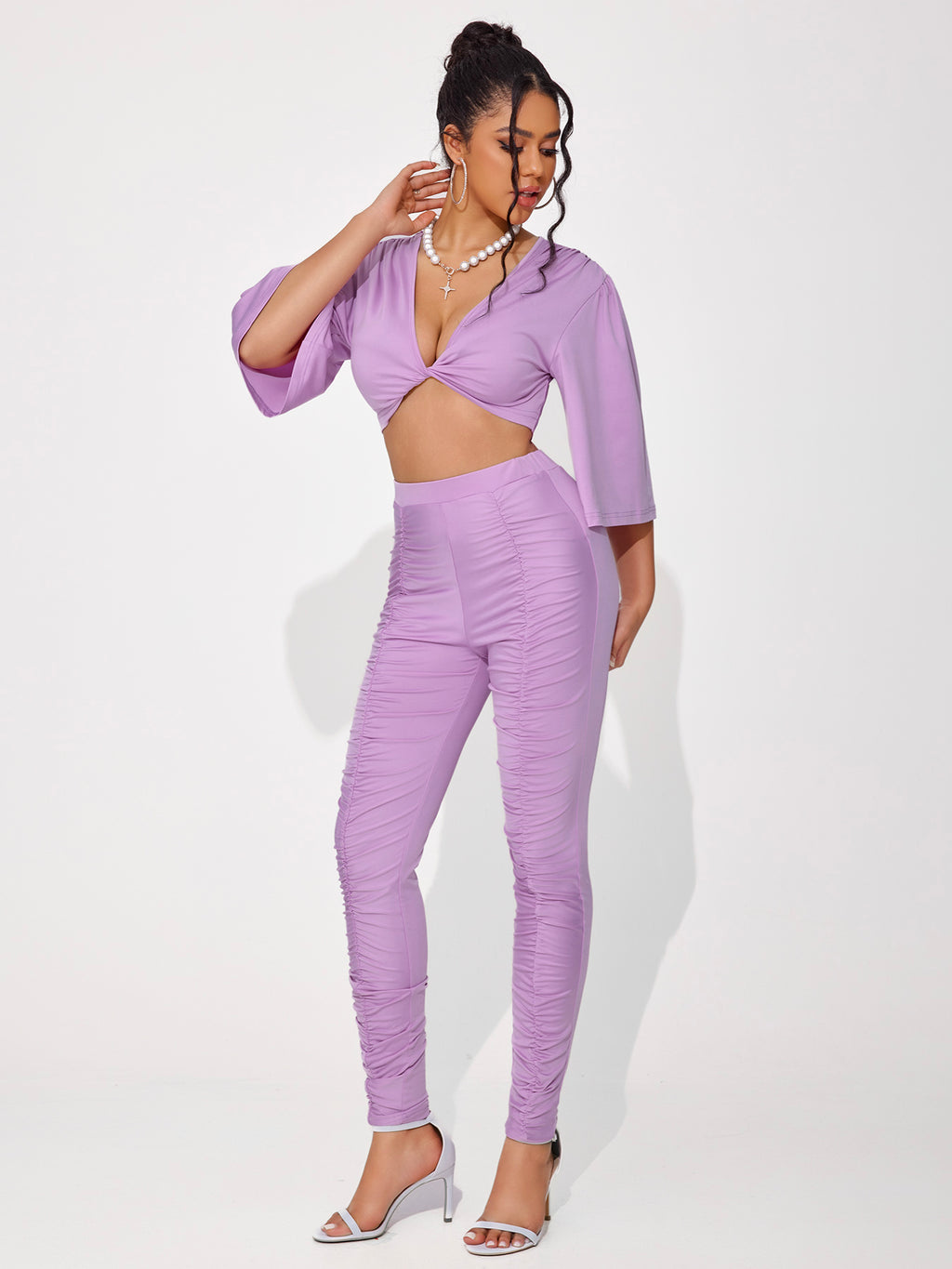 Women's High-quality Luster Knitted Pleated Low-sleeve Set