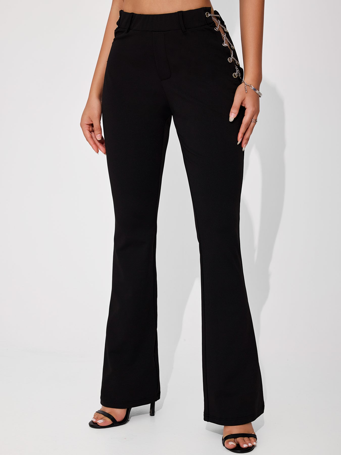Women's Sexy Elegant Metal Chain Cross Strap Flared Pants