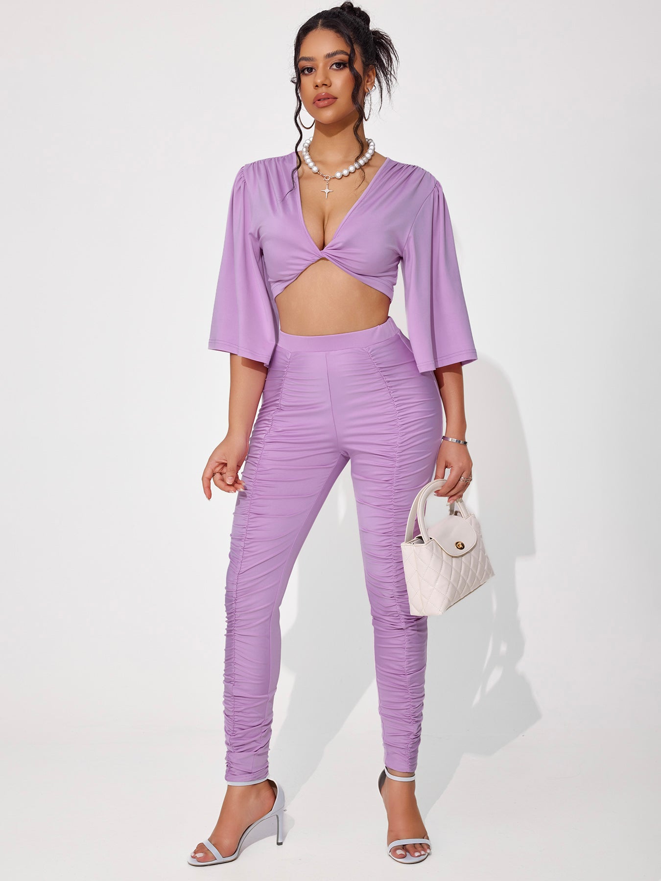 Women's High-quality Luster Knitted Pleated Low-sleeve Set