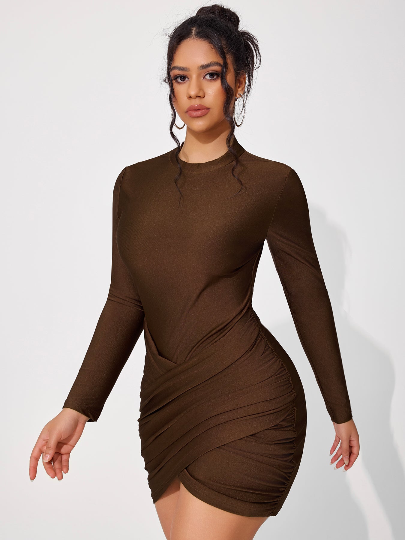 Women's Cross-pleated Long Sleeve Dress