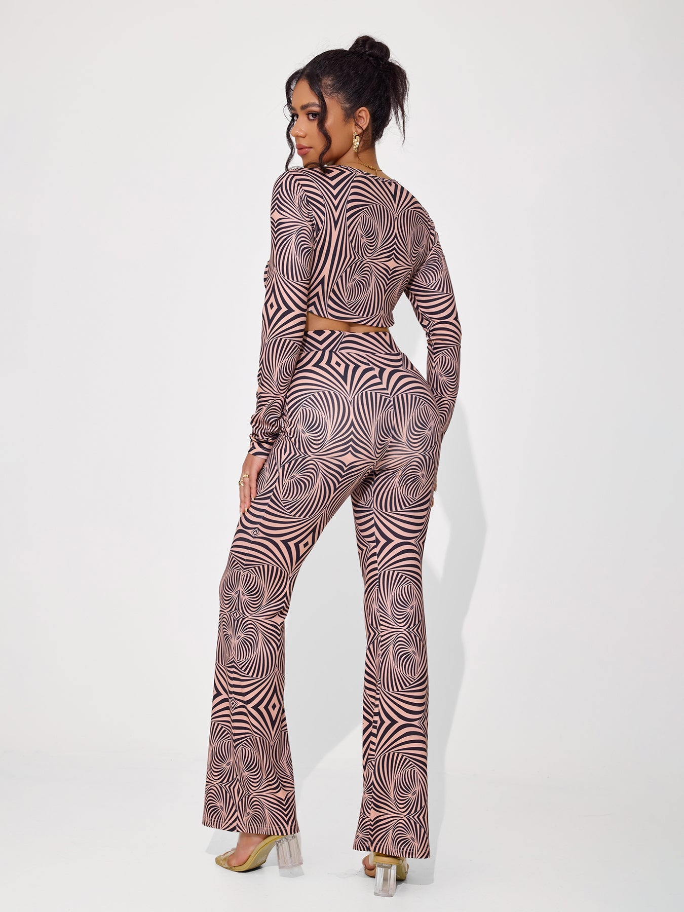 Women's Sexy Elegant Geometric Pattern Slim Flared Pants Set