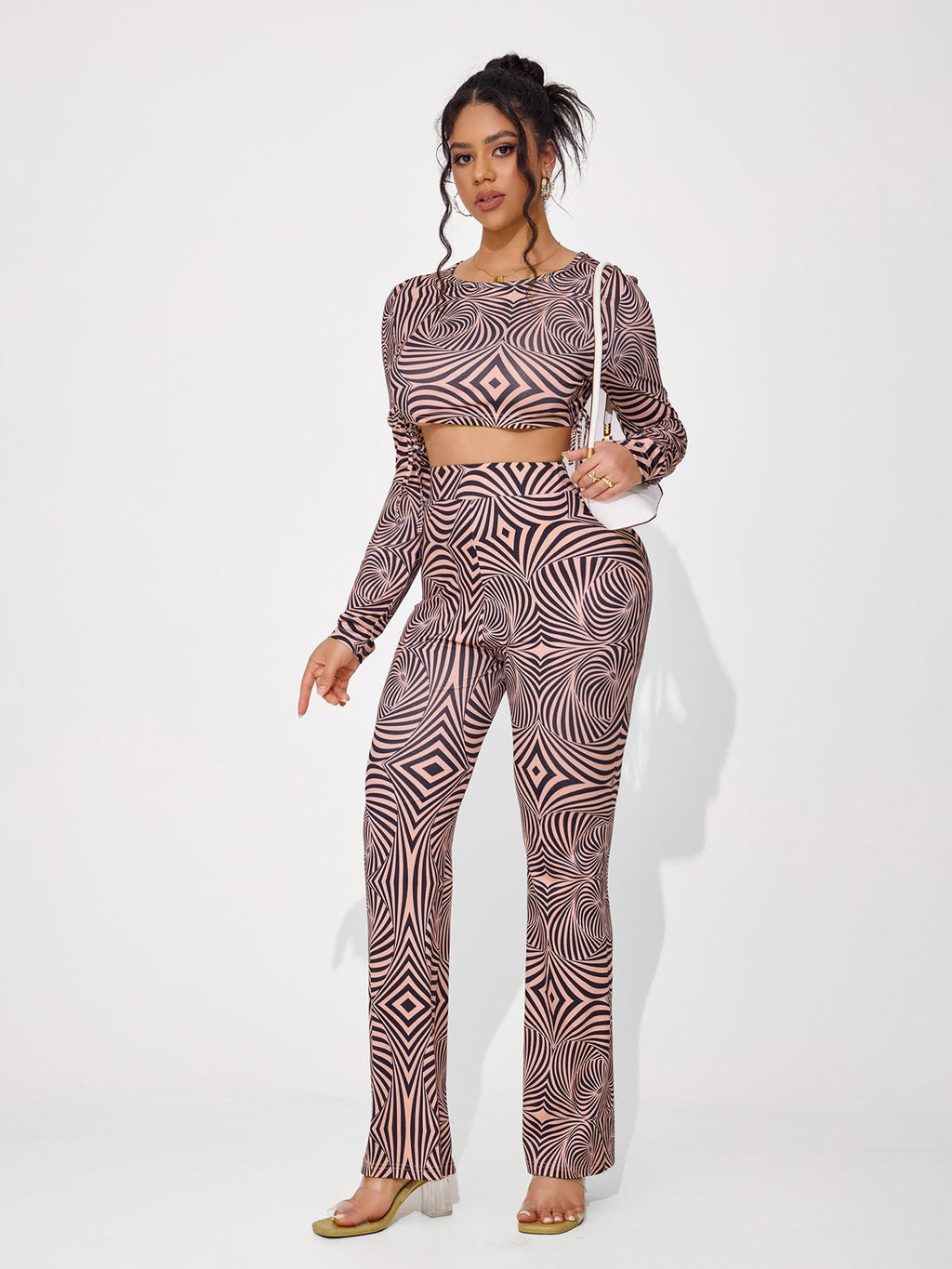 Women's Sexy Elegant Geometric Pattern Slim Flared Pants Set