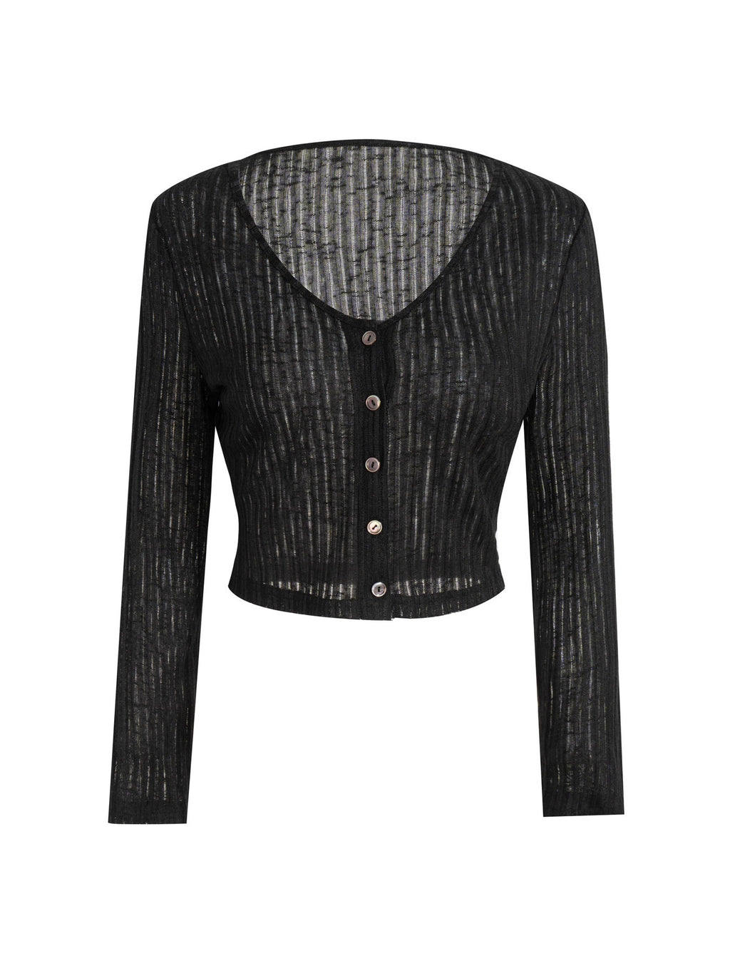 Women's V-neck Single-breasted Shell Button Hollow Translucent Cardigan