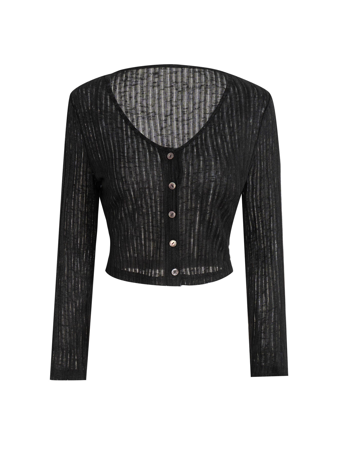 Women's V-neck Single-breasted Shell Button Hollow Translucent Cardigan