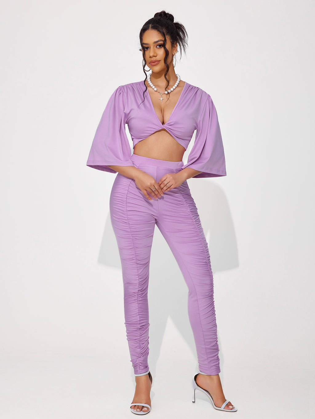 Women's High-quality Luster Knitted Pleated Low-sleeve Set