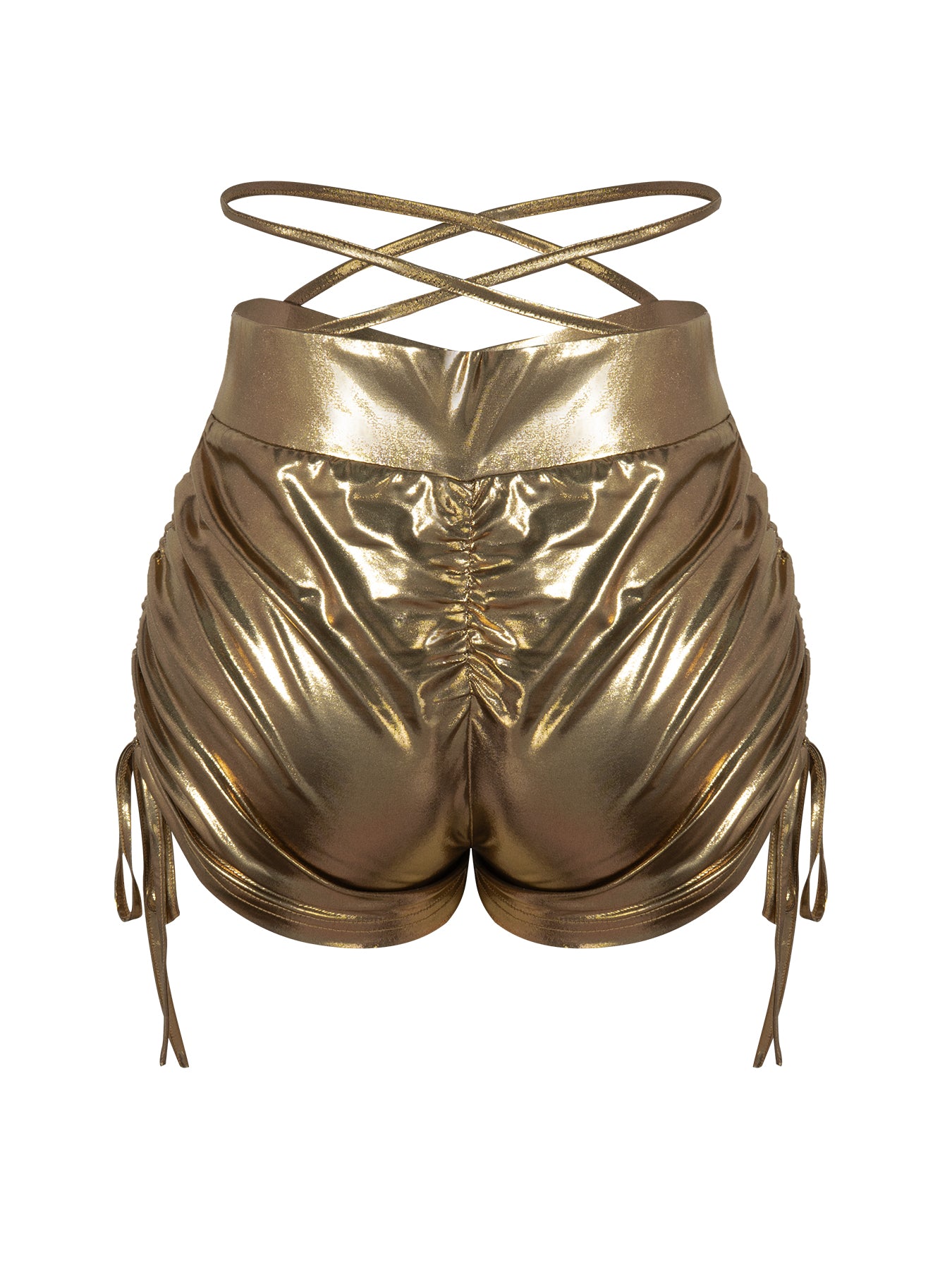 Women's Hip Lift Stretch Metallic Side Tie Wrap Shorts