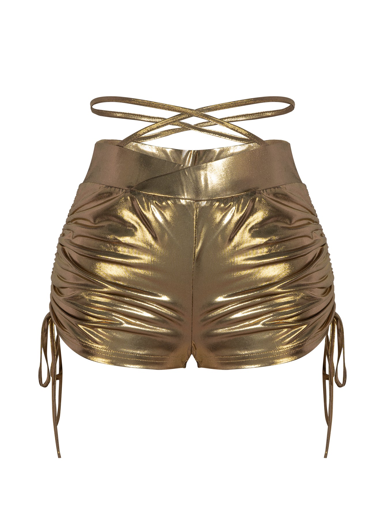 Women's Hip Lift Stretch Metallic Side Tie Wrap Shorts