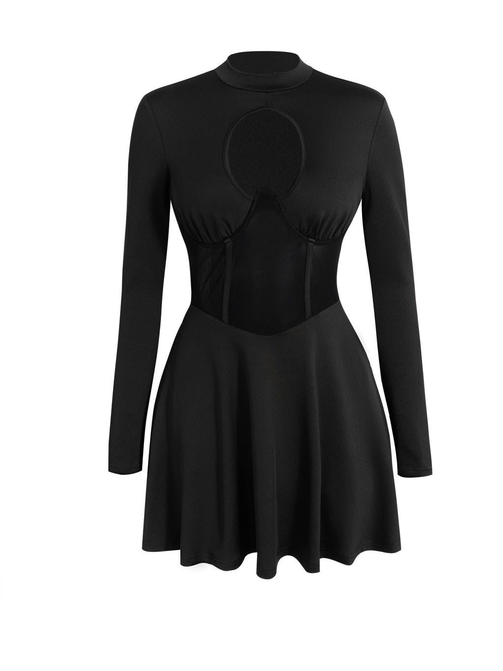 Women's Hollow See-through Stitching Design Long-sleeved Dress