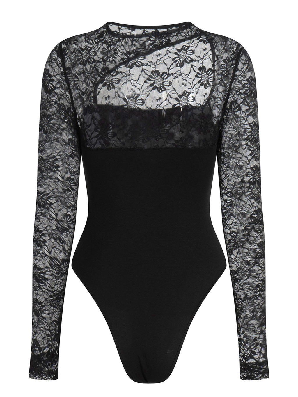 Ladies Lace Panel Hollow Long Sleeve Bodysuit
