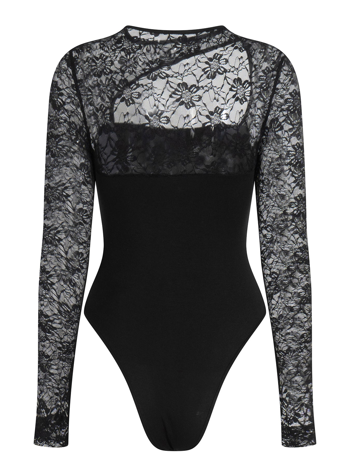 Ladies Lace Panel Hollow Long Sleeve Bodysuit