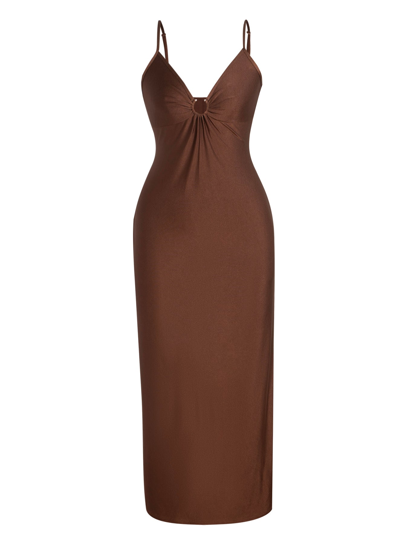 Women's V-neck Cut-out Shiny Long Slip Dress